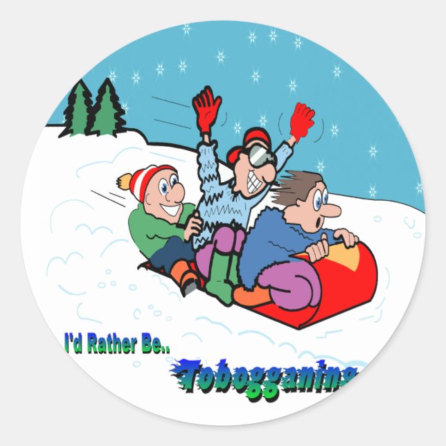 Tobogganing Classic Round Sticker (Front)