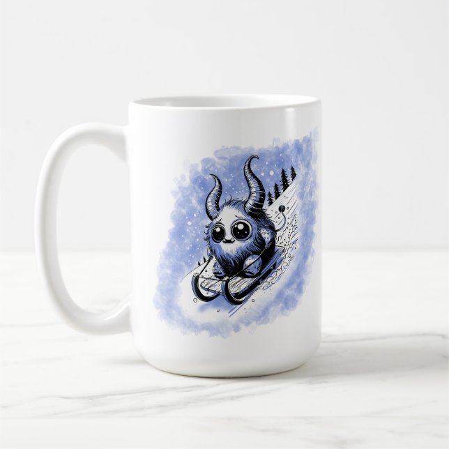 Tobogganing Monster Coffee Mug (Left)