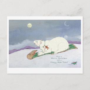 Tobogganing Polar Bear Postcard
