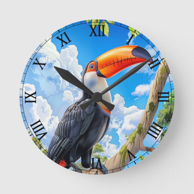 Toco toucan round clock (Front)