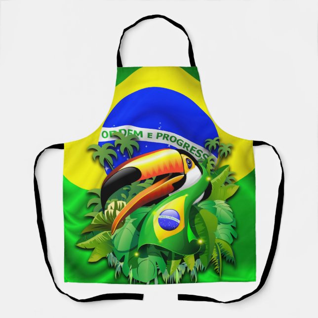 Toco Toucan with Brazil Flag  Apron (Front)