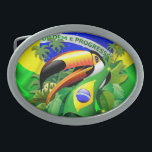 Toco Toucan with Brazil Flag  Belt Buckle<br><div class="desc">Brazilian Toco Toucan on Tropical Jungle,  wearing a Scarf with Brazil Flag Colours. For Brazil Lovers and for Brazil 2014 Football worldcup Supporters! Original Vector Art Copyright BluedarkArt TheChameleonArt</div>