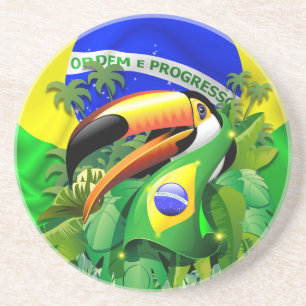 Toco Toucan with Brazil Flag Coaster