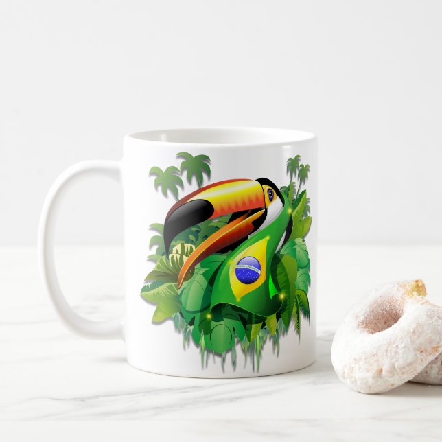 Toco Toucan with Brazil Flag  Coffee Mug (With Donut)