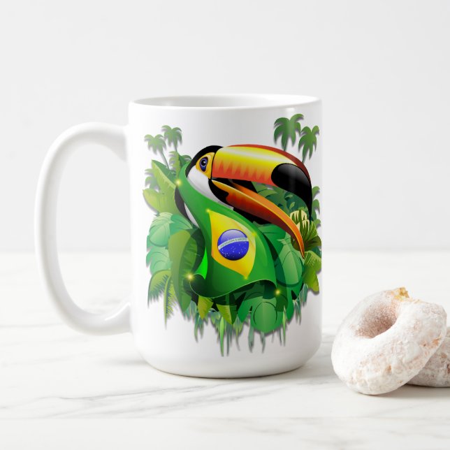 Toco Toucan with Brazil Flag  Coffee Mug (With Donut)