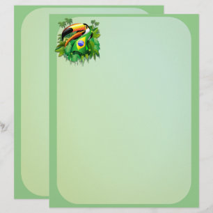 Toco Toucan with Brazil Flag Custom Letterhead