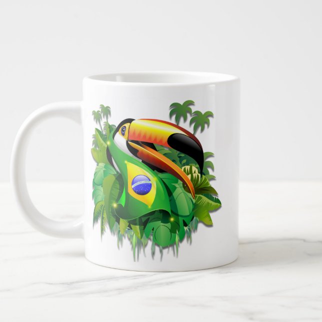 Toco Toucan with Brazil Flag  Large Coffee Mug (Left)