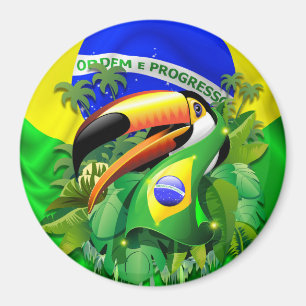 Toco Toucan with Brazil Flag  Magnet