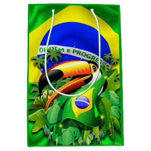 Toco Toucan with Brazil Flag  Medium Gift Bag