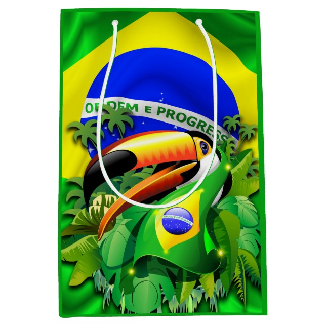 Toco Toucan with Brazil Flag  Medium Gift Bag (Front)