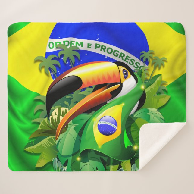 Toco Toucan with Brazil Flag  Sherpa Blanket (Front (Horizontal))