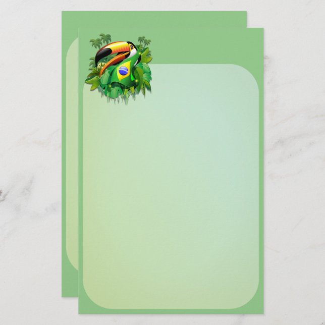Toco Toucan with Brazil Flag  Stationery (Front/Back)