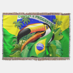 Toco Toucan with Brazil Flag  Throw Blanket