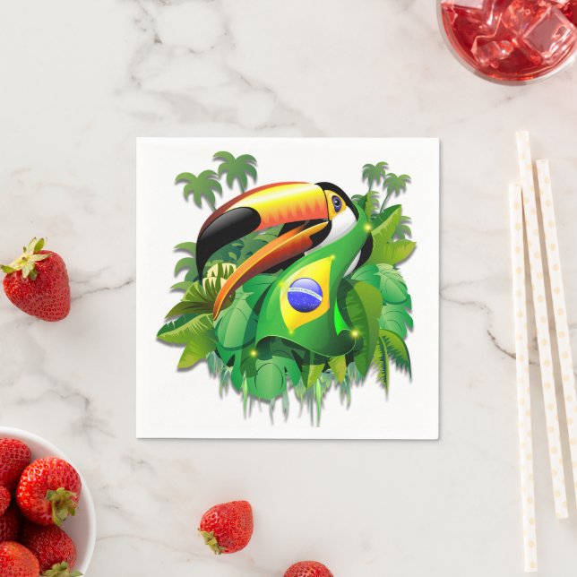 Toco Toucan with Brazil Flag Tie Napkin (Insitu)
