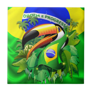 Toco Toucan with Brazil Flag  Tile
