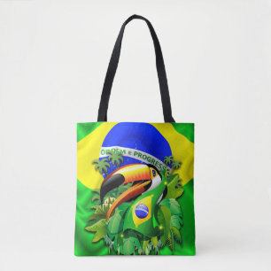 Toco Toucan with Brazil Flag  Tote Bag