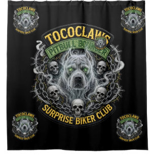 TOCOCLAWS Biker Club Pitbull Skull Shower Curtain