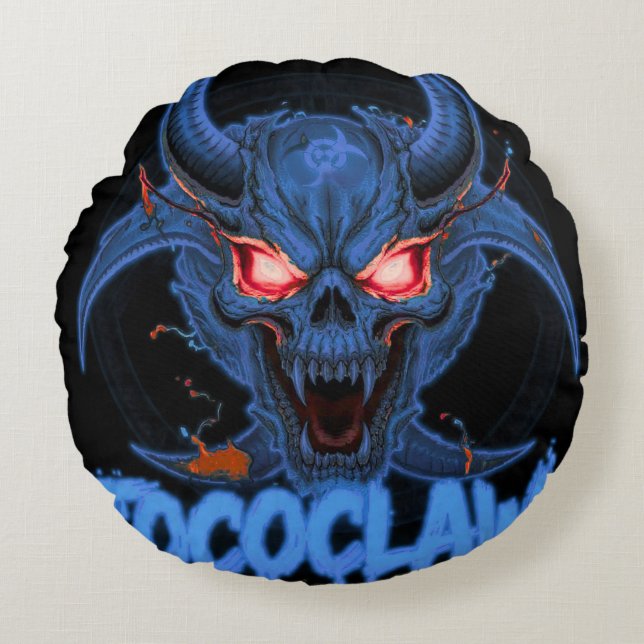 TOCOCLAWS Biohazard Skeleton: Radioactive Gas Mask Round Cushion (Front)