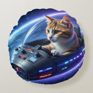 TOCOCLAWS Galactic Pilot: Space Cat Round Accent  Cushion