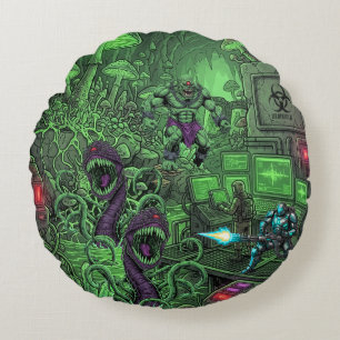 TOCOCLAWS Toxic Cavern Lab - Biohazard Monster Bat Round Cushion