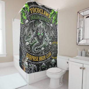 TOCOCLAWS Toxic Green Biker Club Pitbull Shower Cu Curtain