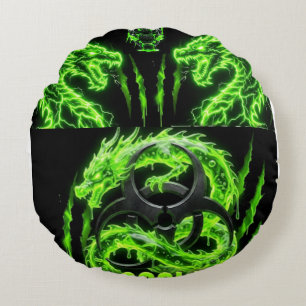 TOCOCLAWS Twin Neon Green Lightning Dragons  Round Cushion