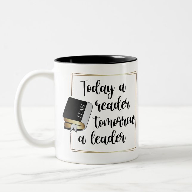 Today a Reader Black Gold Book Lovers Name Two-Tone Coffee Mug (Left)