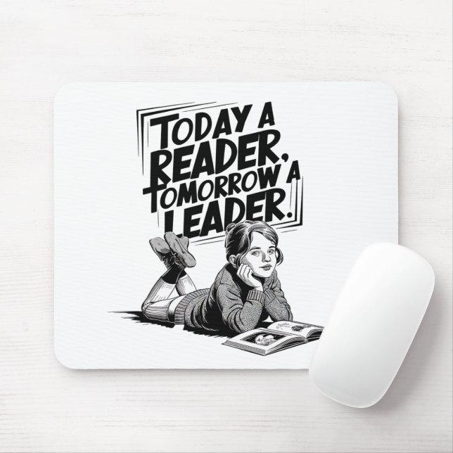 Today a Reader - Book Reading Girl - Bookworm Girl Mouse Mat (With Mouse)