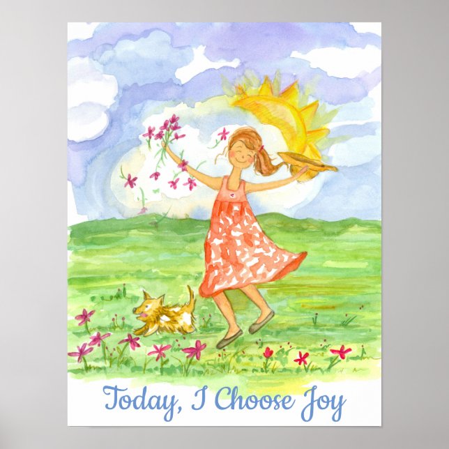 Today I Choose Joy Happy Girl Positive Words Poster (Front)