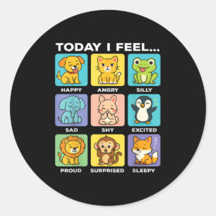 Today I Feel... Funny Animals Emotional Boxes Emot Classic Round Sticker