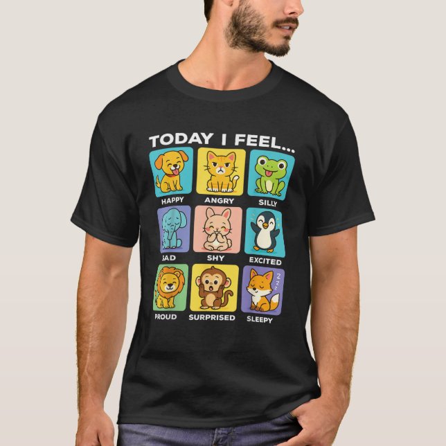Today I Feel Funny Animals Emotional Boxes Emotion T-Shirt (Front)