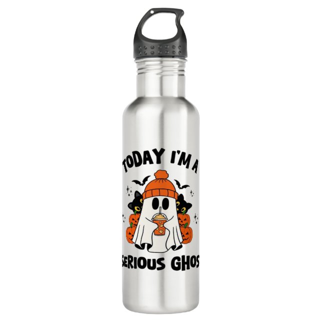 TODAY I'M A SERIOUS GHOST COFFEE PUMPKIN HALLOWEEN 710 ML WATER BOTTLE (Front)