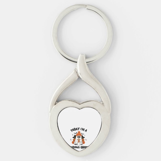 TODAY I'M A SERIOUS GHOST COFFEE PUMPKIN HALLOWEEN KEY RING (Front)