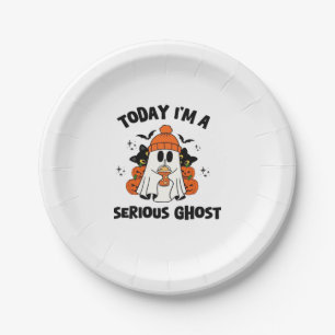 TODAY I'M A SERIOUS GHOST COFFEE PUMPKIN HALLOWEEN PAPER PLATE