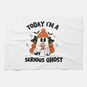 TODAY I'M A SERIOUS GHOST COFFEE PUMPKIN HALLOWEEN TEA TOWEL
