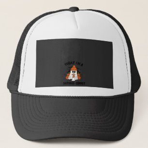 TODAY I'M A SERIOUS GHOST COFFEE PUMPKIN HALLOWEEN TRUCKER HAT