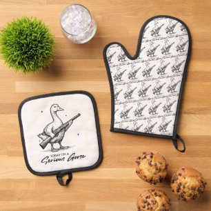 Today I'm A Serious Goose Lovers Goose With Gun Oven Mitt & Pot Holder Set