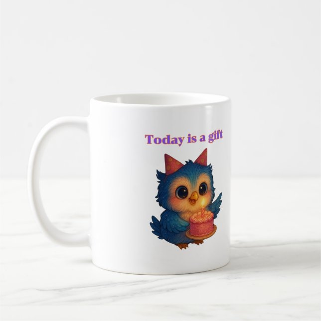 Today is a Gift – Positive Owl Illustration Coffee Mug (Left)