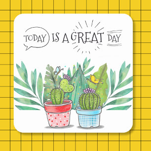 "Today Is A Great Day" Butterfly Cactus Stickers