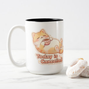 Today is Cancelled Lazy Cute Cat Coffee Mu Two-Tone Coffee Mug