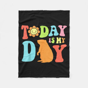 Today Is Groundhog Day Funny Women Retro 60s Daisy Fleece Blanket