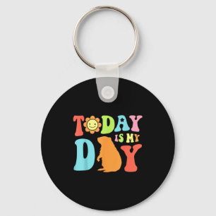 Today Is Groundhog Day Funny Women Retro 60s Daisy Key Ring