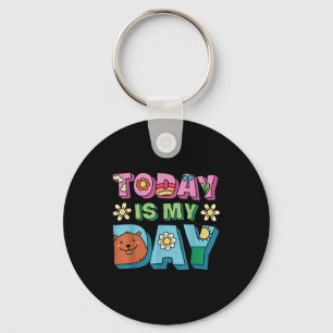 Today Is Groundhog Day Funny Women Retro 60s Daisy Key Ring