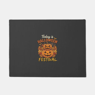 Today Is Halloween Festival Stacked Pumpkins Spide Doormat