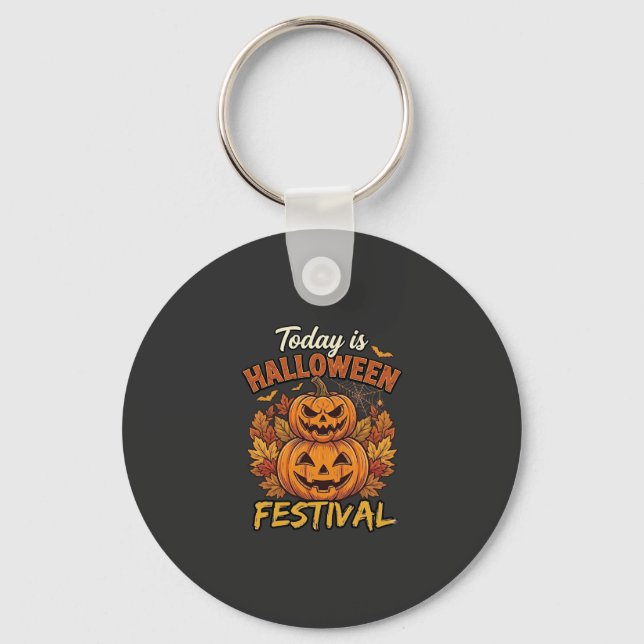 Today Is Halloween Festival Stacked Pumpkins Spide Key Ring (Front)