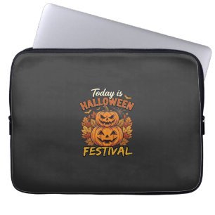 Today Is Halloween Festival Stacked Pumpkins Spide Laptop Sleeve