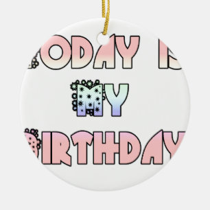 Today is My Birthday Baby Pink Art Print Ceramic Tree Decoration