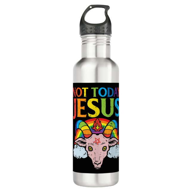 Today Not Jesus Satan Goat Satanic Rainbow Satanis 710 Ml Water Bottle (Front)