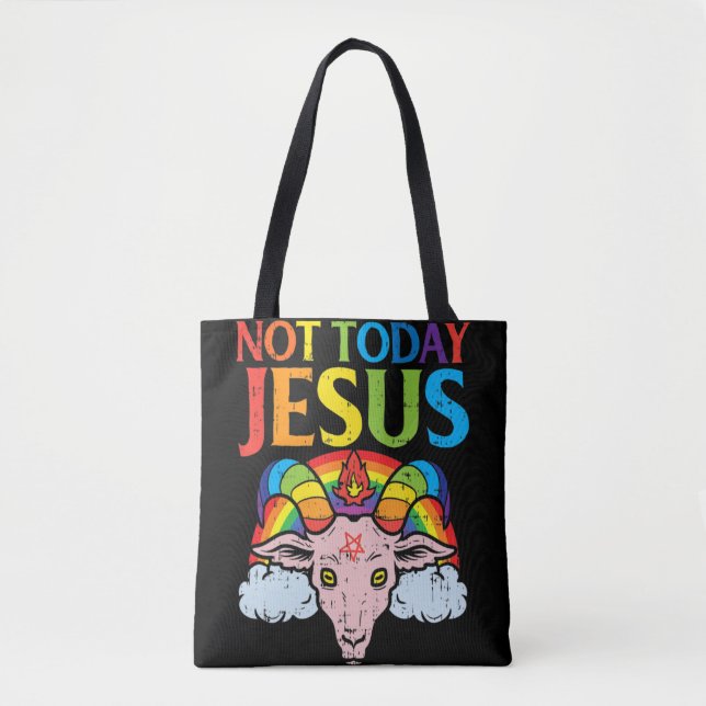 Today Not Jesus Satan Goat Satanic Rainbow Satanis Tote Bag (Front)