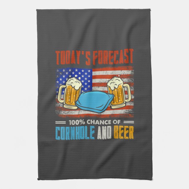 Today's Forecast Cornhole And Beer  Tea Towel (Vertical)
